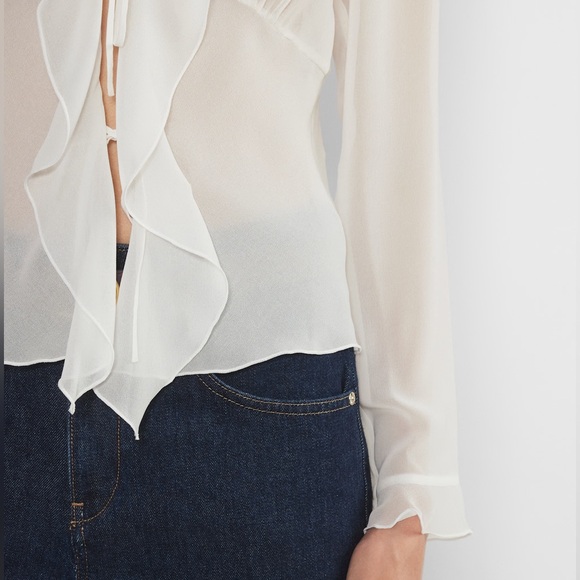Aritzia Frenchy V-Neck Chiffon Ruffle Blouse - Picture 6 of 10